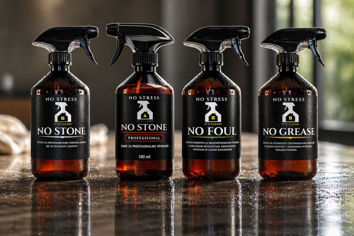 No Stress professional cleaning products: No Stone descaler, No Foul biofilm remover and No Grease degreaser